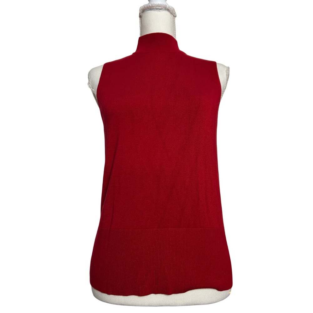 Vintage Worthington Red Mock Neck Sleeveless Sweater Top Preppy Old Money Small